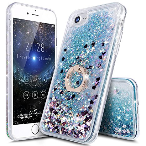 iPhone 6S Plus Case,iPhone 6 Plus Case,ikasus Fashion Creative Design Flowing Liquid Floating Quicksand Bling Glitter Sparkle [TPU PC] Diamond Ring Stand Bumper Case Cover for iPhone 6S/6 Plus 5.5",B