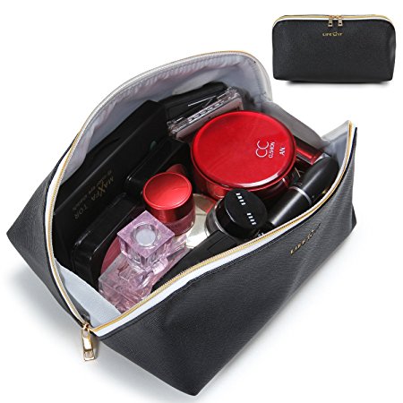 Lifewit Make up Capacity Cosmetic Bag PU Make up Bag for Women’s Accessories Toiletry Beauty and Skincare Black