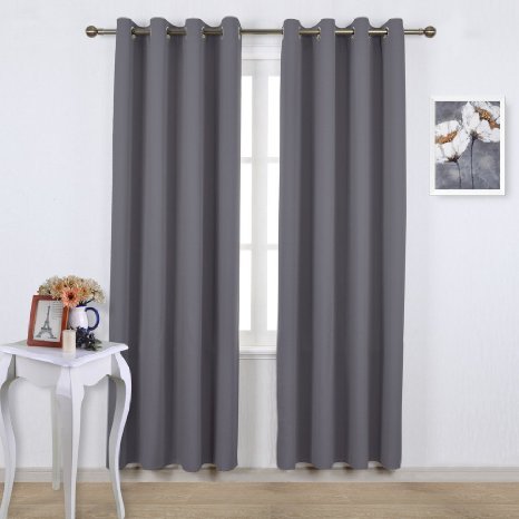 Nicetown Triple Weave Microfiber Energy Saving Thermal Insulated Solid Grommet Blackout Curtains for Patio (One Pair,52 Inch by 95 Inch,Grey)
