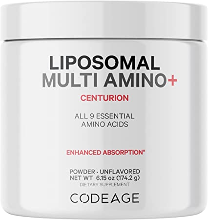 Codeage Multi Amino  BCAA Powder Supplement - EAA Supplement All 9 Essential Amino Acids, Branched-Chain Amino Acid, Sport Pre & Post Workout, Muscles Recovery, Liposomal Delivery, Non-GMO, 6.15 oz