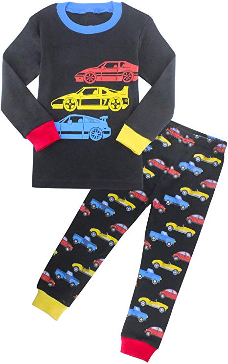 ZFBOZS Boys Pajamas Toddler PJs Sets 100% Cotton Long Sleeve Vehicles Sleepwear Size 3-8 Years