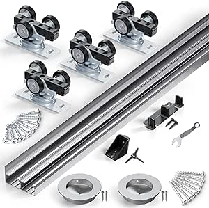 SMARTSTANDARD 48"/4FT Bypass Sliding Door Hardware Kit for Cabinet Closet, Aluminum Alloy Door Hardware with Finger Pull, for 2 Door System, Smoothly and Quietly, Fit 24.5" Wide Door Panel, No Door