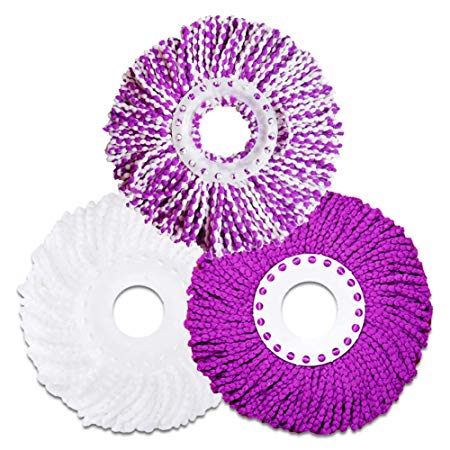 LEMNUY Microfiber Cotton Spin Mop Heads Replacement - 3 Pack Refills Compatible 360 Spinning Magic Mops - Round Shape Standard Size Multicolor Removable Easy Washings
