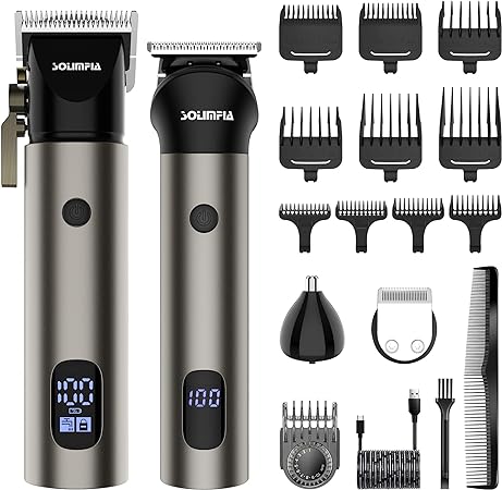 SOLIMPLA Hair Clipper&Trimmer Professional Barber Home Grooming Kit, Rechargeable Electric Beard Body Hair Trimmer Cordless Hair Clipper for Men Kid Gift
