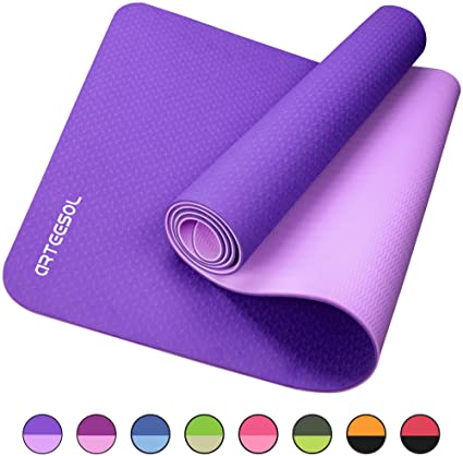 arteesol Yoga Mat, Eco-Friendly TPE Exercise Mats Non-Slip Pilates Mat with Carrying Strap for Yoga, Workout, Core Fitness and Floor Exercises, Men & Women(72''L x 24''W x 1/4 Inch Thick)