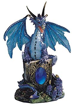 StealStreet Blue Dragon Holding Shield on Rock Collectible Figurine Statue Decor