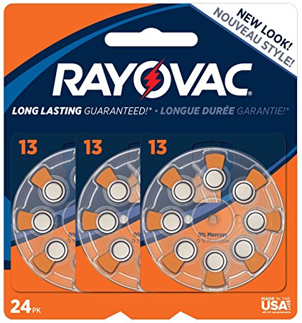 Rayovac Mercury Free Hearing Aid Batteries, Size 13, 24-Pack (L13ZA-24ZM)