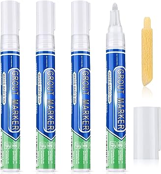 Grout Wall Pen Tile Paint Markers Grout Repair Pen Sealer Pen for Bathrooms Kitchen Porch Patio Repair Refresh (White,4 Pieces)