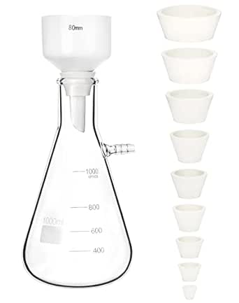 QWORK 1000ML Buchner Funnel Kit Filter Flask Set, 1L Vacuum Flask 80mm Funnel, Borosilicate Glass Heavy Wall Filtering Flask