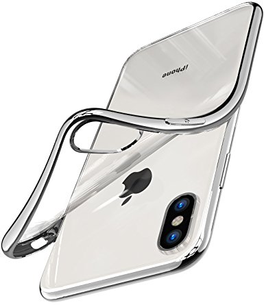 TOZO for iPhone X Case, Clear Soft TPU Gel Skin [1.0mm Ultra Thin] Slim Soft Protective Cover for iPhone 10 / X [Silver Plating Edge]