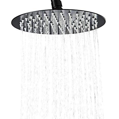 Rain Showerhead,Stainless Steel High Pressure Shower Head with Matte Black Surface,Ultra Thin Waterfall Full Body Coverage Sprayer with Silicone Nozzle
