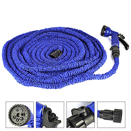 DLLL Expanding Flexible Home Garden Water Hose/Magic Flexible X Garden Water Hose With Spray Gun Car Wash Pipe Retractable Watering Telescopic Rubber Hose (7.5M, Blue)