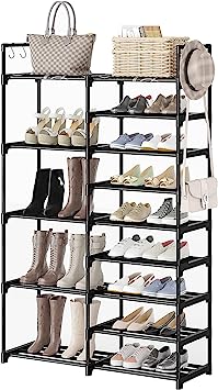 WOWLIVE 9 Tiers Shoe Rack Shoe Storage Shoe Organizer 30-35 Pairs Shoe Tower Unit Shelf Durable Metal Pipes with Plastic Connectors Stackable Cabinet Black(SSS2B9)
