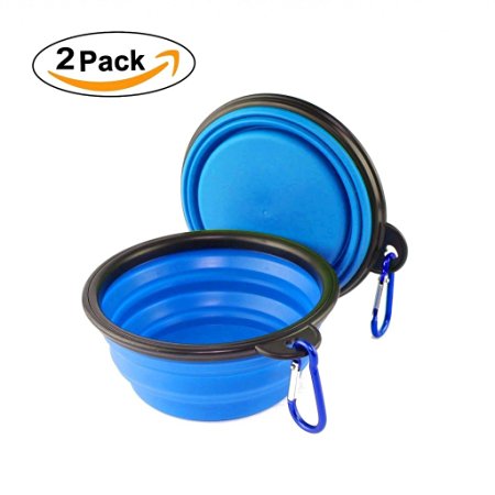 Premium Collapsible Dog Bowls SupThin (2-pack) Collapsible Dog Bowl, Food Grade Silicone BPA Free FDA Approved, Foldable Expandable Cup Dish for Pet Cat Food Water Feeding Portable Travel Bowl Free Carabiner