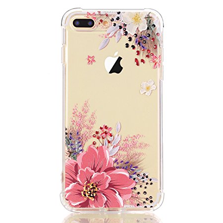 iPhone 7 Plus Case with flowers,iPhone 8 Plus Case, LUOLNH Slim Shockproof Clear Floral Pattern Soft Flexible TPU Back Cover [5.5 inch] -Pink Peony