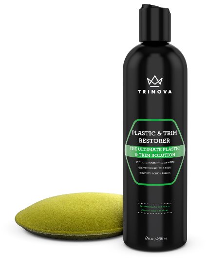 Plastic and Trim Restorer - Best for Shining and Darkening Worn Out Plastic Vinyl and Rubber Surfaces - Protects Cars and Motorcycles from Rain Salt and Dirt - Prevents Fading and Cracking - 8 OZ - TriNova