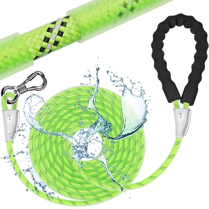 Long Dog Leash Wateproof, Upgraded Standard PVC Leashes with Swivel Lockable Hook, Reflective Area, Pet Leash Rope for Outside Walking Training Beach for Medium Large Dogs,8mm 20FT Green
