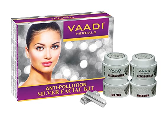 Vaadi Herbals Facial Kit - Silver Facial Kit With Pure Silver Dust, Rosemary And Lavender Oil, Sandalwood Paste All Natural Suitable For All Skin Types 70 Grams -