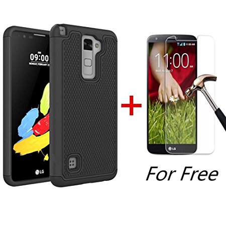 LG Stylus 2 Case, LG G Stylo 2 Case, LG LS775 Case, MCUK [Shock Absorption] Drop Protection Hybrid Dual Layer Armor Defender Protective Case with Free Tempered Glass Screen Protector (Black)