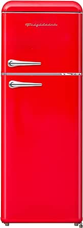 Frigidaire EFR756-RED EFR756, 2 Door Apartment Size Retro Refrigerator with Top Freezer, Chrome Handles, 7.5 cu ft, Red