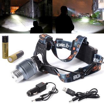 XCSOURCE® 5000LM CREE XML T6 LED 4000mAh Zoomable HeadLight Head Torch Lamp Front Lamp Camping Hiking Light  2 X 4000mAh 18650 Rechargeable Battery   Car Charger   USB Cable LD418