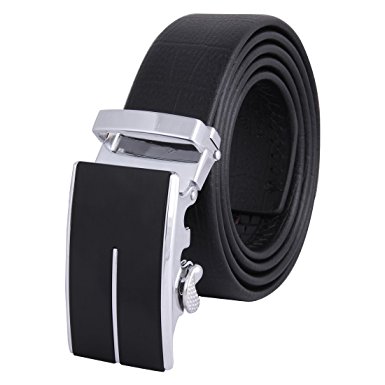 JINIU Men's Leather Belt Automatic Buckle 35mm Ratchet Dress Black Belts Boxed