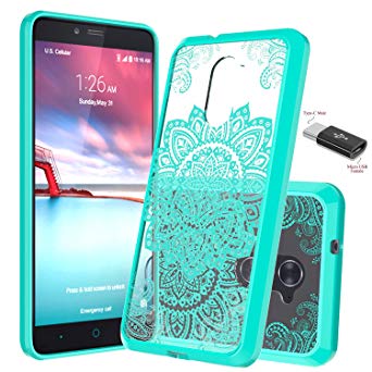 ZTE Imperial Max case,ZTE Max DUO LTE/ Grand X Max 2/Kirk Z988 case With Micro USB to Type c Adapter,Wtiaw Acrylic Hard Cover With Rubber TPU Bumper Hybrid Ultra Slim Protective for ZTE Z963U-YKL Mint
