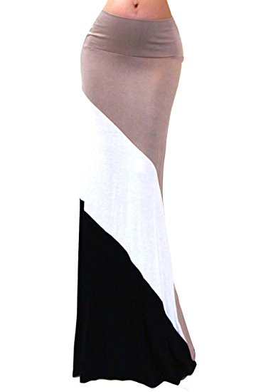 Vivicastle Women's Color Blocked Fold Over Waist Maxi Skirt