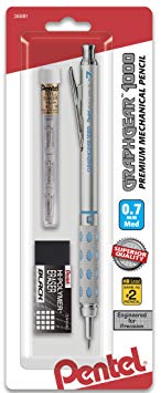 Pentel GraphGear 1000 Automatic Drafting Pencil (0.7mm), with Eraser Refills, 1-Pk (PG1017EBP)