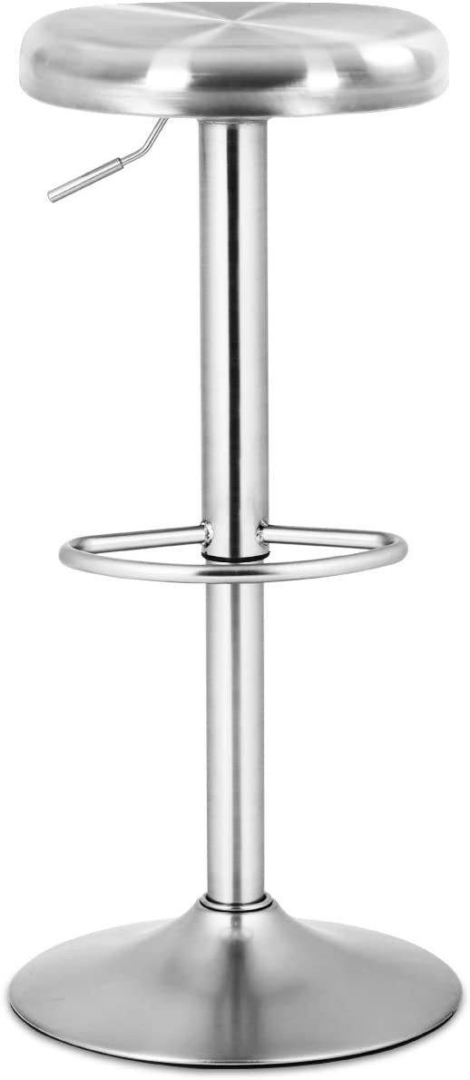 COSTWAY Bar Stool, Modern Swivel Adjustable Height Barstool, Stainless Steel Round Top Barstools with Footrest, for Pub Bistro Kitchen Dining