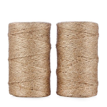 Jute Twine 656 Feet 3Ply Natural Arts Crafts Jute Rope Durable Packing String for Gardening Applications(2pcs x 328feet)