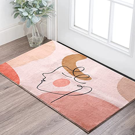 YoKii Cute Pink 2x3 Small Area Rug for Bedroom Living Room Modern Boho Faux Wool Soft Circle Bathroom Rug Rubber Backed Throw Rugs Abstract Aesthetic Dorm Carpet Room Deocr (2’ x 3’, Pink)