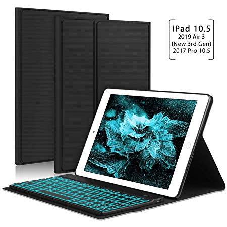 New iPad Air 2019(3rd Generation) 10.5"/iPad Pro 10.5" 2017 Keyboard Case, 7 Colors Backlit Detachable Keyboard Slim Leather Folio Smart Cover for Apple iPad 10.5 inch - Black