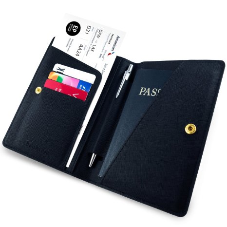Beurling Leather Travel Wallet & Passport Holder Swanston - RFID Blocking Case Cover - Securely Holds Business Cards, Credit Cards, Boarding Passes & Notes
