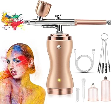 Cordless Airbrush Set, Rechargeable Handheld Air Compressor Spray Gun Airbrush Kit for Nail Art, Cake, Make up, Tattoo, Face Paint and Model Painting