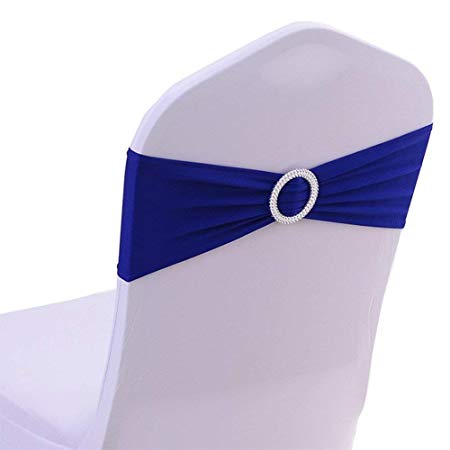 JoyMall 50PCS Spandex Stretch Chair Sashes with Buckle Bows for Wedding Party Engagement Event Birthday Graduation Meeting Banquet Decoration (Royal Blue)