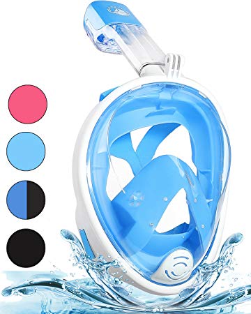PINKULL Full Face Snorkel Mask - 180° Panoramic Full Face Design with Larger Viewing Area & Easier Breathing, Easily Adjustable & Anti-Fog Anti-Leak Snorkeling Set with Camera Mount for Adults & Kids