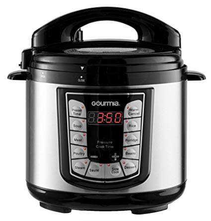 Gourmia GPC400 4 Qt Digital Multi-Mode SmartPot Pressure Cooker | 13 Cook Modes | Removable Pot | 24-Hour Delay Timer | Automatic Keep Warm | LCD Display | Pressure Sensor Lid Lock | Recipe Book