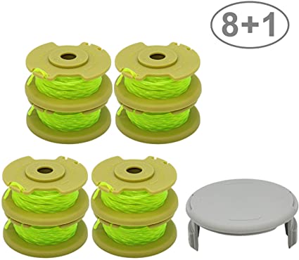 RONGJU 8 Pack Weed Eater Spool Replacement Compatible with Ryobi One Plus  AC80RL3 for Ryobi 18v, 24v, 40v Cordless Trimmers 11ft 0.080 Inch Twisted Line   1 Pack String Trimmer Cap (8 Spools, 1 Cap)