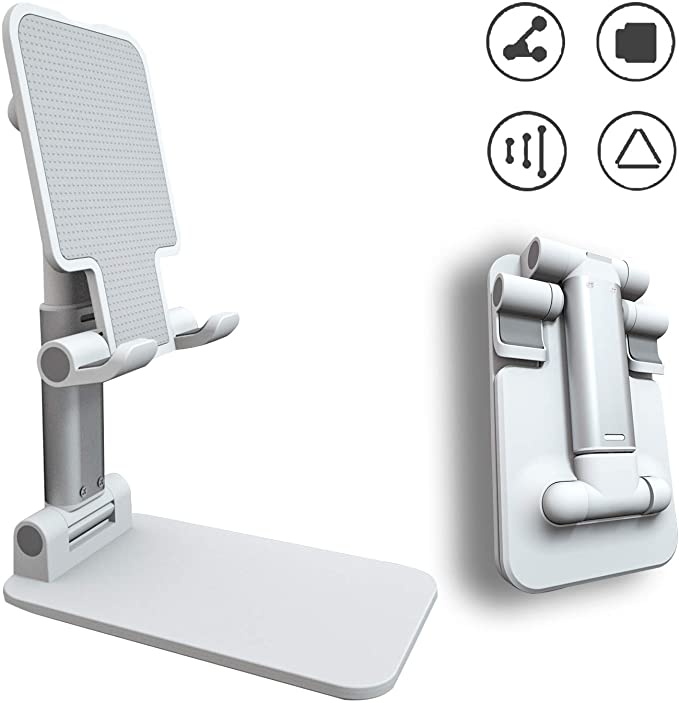 Adjustable Phone Stand Holder, ZHIKE Foldable Tablet Stand Mobile Phone Mount for Desk Compatible with Samsung Galaxy ipad Mini iPhone 11 Series X Xs max All Smartphones Smartphone, Kindle (White)