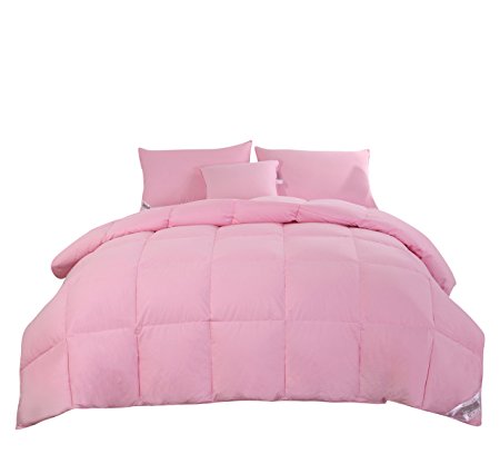 Rose Nature Goose Down and Feather Bed Comforter Quilt,100% Orangic Cotton Shell, 620+ Filling Power Warmth,Pink Color (Full(90x90 inch))