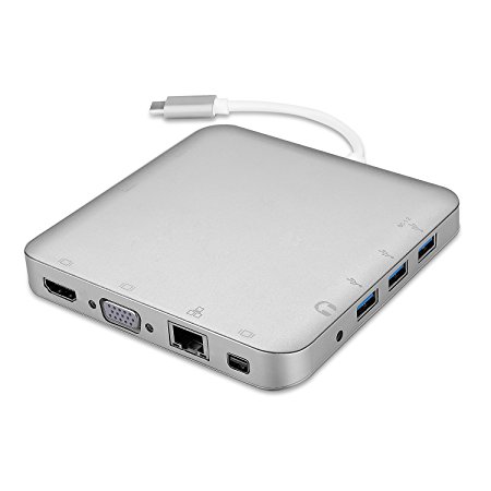 TNP USB C to USB HDMI VGA Mini Displayport Ethernet USB Type C Power Delivery Charger SD MMC Memory Card Reader USB 3.0 Hub 3.5mm Audio Aux Output Jack Multi Adapter Converter Connector Dock Station