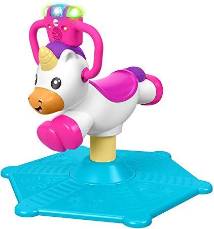 Fisher-Price GHY50 Bounce and Spin Unicorn, Stationary Musical Ride-On Toy, Multicolour