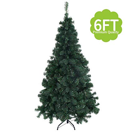 JAXPETY New Artificial Christmas Tree Unlit with Solid Stand Holiday Festival Decor White (6FT, Green)