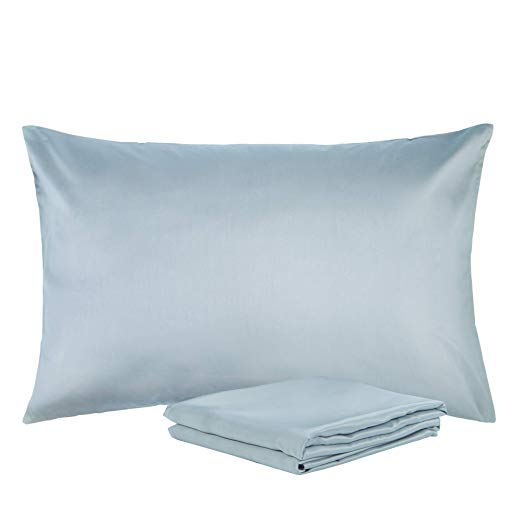 NTBAY Silky Satin Queen Pillowcases Set of 2, Super Soft and Luxury, Grey, Queen Size