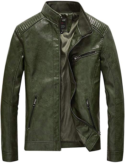 HOW'ON Men's Vintage Casual Stand Collar Pu Leather Jacket