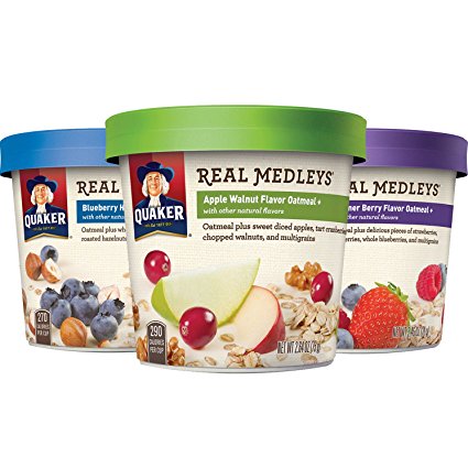 Quaker Real Medleys Oatmeal , Variety Pack, Instant Oatmeal  Breakfast Cereal (12 Pack Cups)