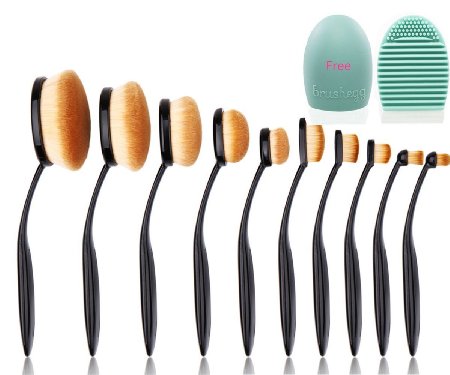 Hot 10pcs Black Oval Toothbrush Design Makeup Brush Sets BB Cream Contour Powder Concealer Foundation Eyeliner Cosmetics Tool