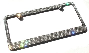 6 Row CLEAR CRYSTAL made w SWAROVSKI Elements Metal Sparkle Bling License Plate Frame and Caps set