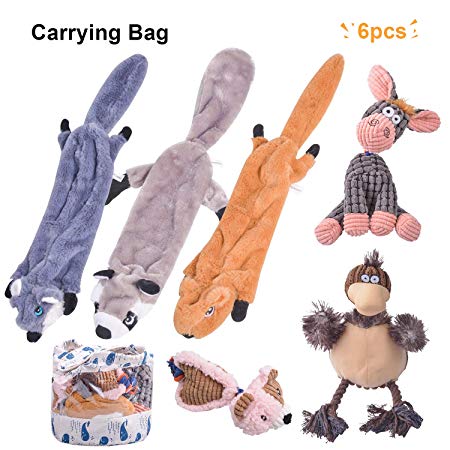 Nocciola 6 Pack Dog Squeaky Toys Three no Stuffing Toy and Three Plush Pet Toys with Stuffing for Small Medium Large